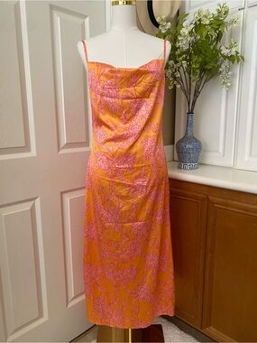 Missguided Orange Slip Dress with Pink Floral Print